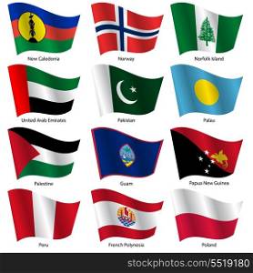Set Flags of world sovereign states. Vector illustration. Set number 12. Exact colors. Easy changes.
