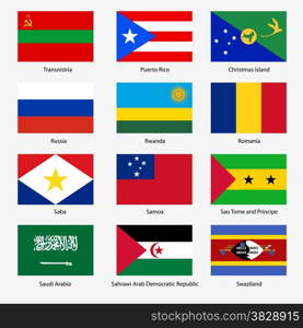 Set Flags of world sovereign states. Vector illustration. Set number 13. Exact colors. Easy changes.