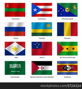 Set Flags of world sovereign states. Vector illustration. Set number 13. Exact colors. Easy changes.