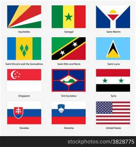 Set Flags of world sovereign states. Vector illustration. Set number 14. Exact colors. Easy changes.