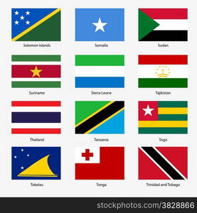 Set Flags of world sovereign states. Vector illustration. Set number 15. Exact colors. Easy changes.