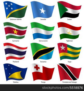 Set Flags of world sovereign states. Vector illustration. Set number 15. Exact colors. Easy changes.