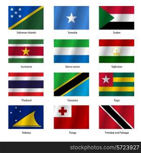 Set Flags of world sovereign states. Vector illustration. Set number 15. Exact colors. Easy changes.