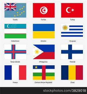 Set Flags of world sovereign states. Vector illustration. Set number 16. Exact colors. Easy changes.