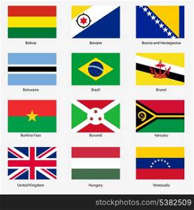 Set Flags of world sovereign states. Vector illustration. Set number 3. Exact colors. Easy changes.