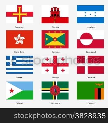 Set Flags of world sovereign states. Vector illustration. Set number 5. Exact colors. Easy changes.