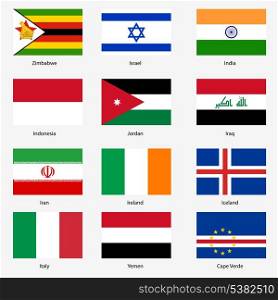 Set Flags of world sovereign states. Vector illustration. Set number 6. Exact colors. Easy changes.