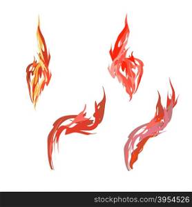 Set flame. Fire on a white background. Vector illustration
