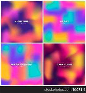 Set fluid colors background, square blurred background, purple, pink, blue, orange gradient vector illustration. Set fluid colors background, square blurred background, purple,