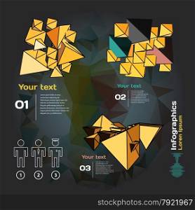 Set for infographics on a dark background with abstract three-dimensional figures. Set for infographics on a dark background with abstract three-di