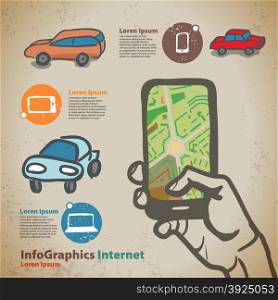 Set for infographics on navigation on mobile devices, smartphone