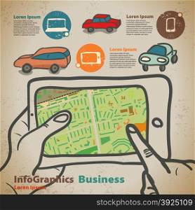 Set for infographics on navigation on mobile devices, tablet