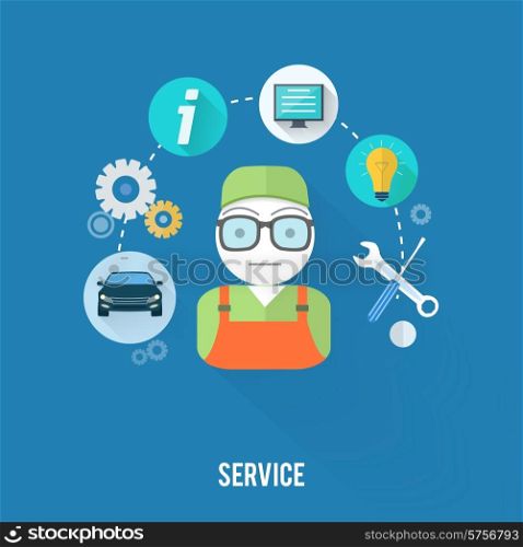 Set for web and mobile applications of office work. Service master concept with item icons