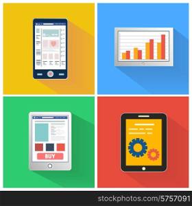Set for web and mobile applications of smartphones media concepts items icons in flat design