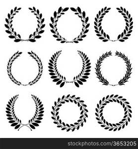 Set from black laurel wreath on the white background