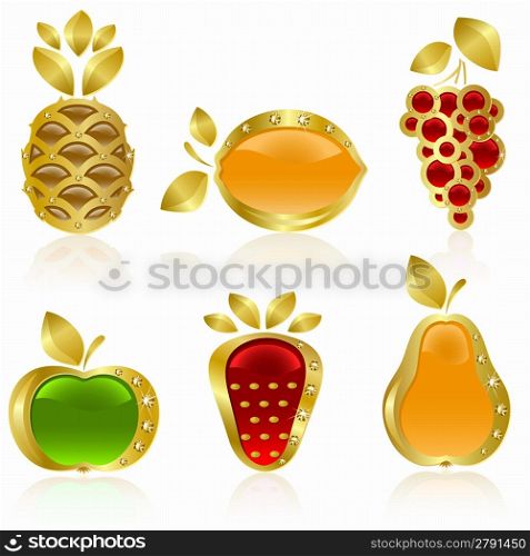 Set from gold fruit on the white background