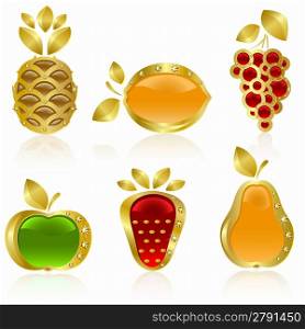 Set from gold fruit on the white background