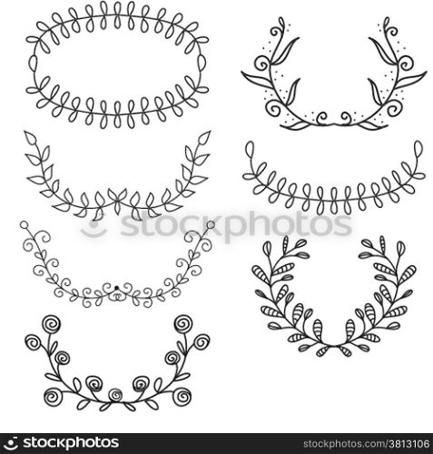 Set from laurel wreath on the white background