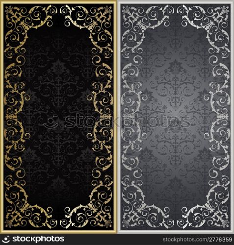 Set from silver and gold framework on the black and gray background