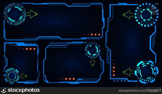 Set Futuristic Empty Frames with HUD Elements, Technology Displays - Illustration Vector. Set Futuristic Empty Frames with HUD Elements, Technology Displays