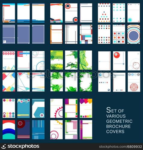 Set geometric covers for brochure, presentation or flyer. Template of geometrical leaflet background. Vector illustration.
