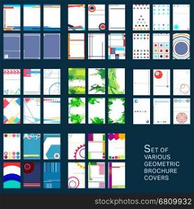 Set geometric covers for brochure, presentation or flyer. Template of geometrical leaflet background. Vector illustration.