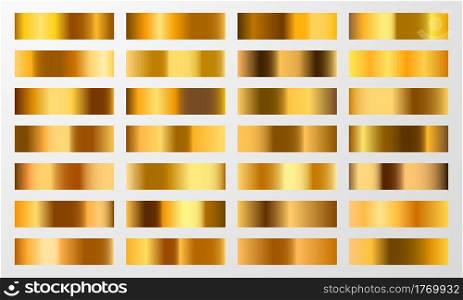 Set gold gradient Chrome color foil texture background. vector golden, copper brass and metal template.