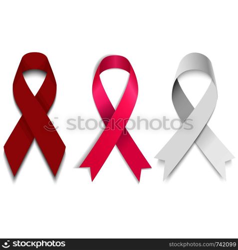 Set gray red and pinck Ribbon with shadow. Eps10. Set gray red and pinck Ribbon with shadow