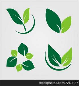 Set green leaves Icon,natural label on white background.Vector illustration
