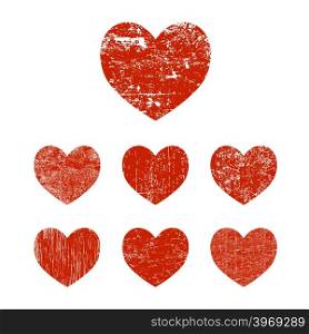 Set grunge heart. Set of red grunge heart. Vector illustration.