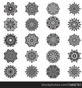 Set hand drawing ornate element in eastern style. Black and white. Flower mandala. Vector illustration. The best for your design, textiles, posters, tattoos, corporate identity. Set hand drawing ornate mandala element in eastern style
