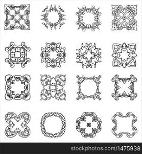 Set hand drawing zentangle decorative frame.. Italian majolica style Black and white. Flower mandala. Vector illustration. The best for your design, textiles, posters, tattoos, corporate identity. Set hand drawing zentangle decorative frame. Italian majolica style
