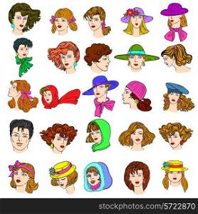 Set hand-drawn fashion model. Vector illustration. Woman&rsquo;s and men face