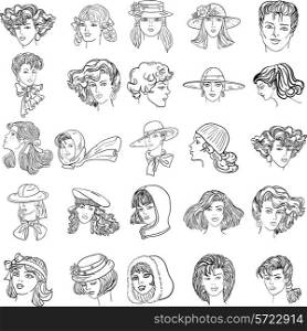 Set hand-drawn fashion model. Vector illustration. Woman&rsquo;s and men face