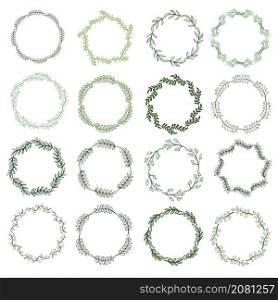 Set hand drawn floral round circle border or frame design element vector image