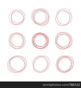 Set hand drawn ovals, felt-tip pen circles. Rough vector frame elements. Vector illustration.. Set hand drawn ovals, felt-tip pen circles. Rough vector frame elements. Vector stock illustration.