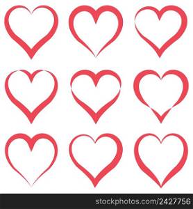 set heart contours different shapes, vector heart valentine for Valentines Day, calligraphic sign of a couple in love