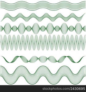 Set horizontal Guilloche Borders for certificate or diploma vector guilloche elements for protection of documents against forgery