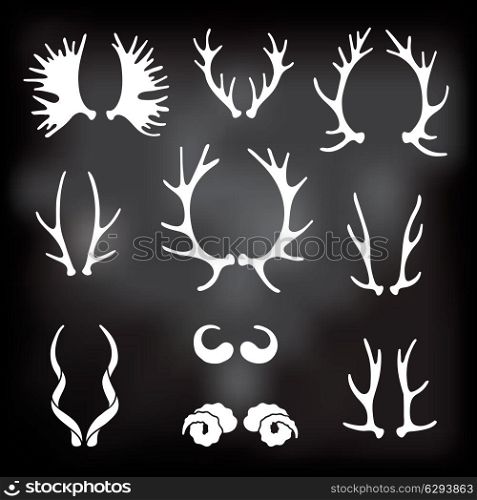 Set horns silhouettes for design. Vector illustration.