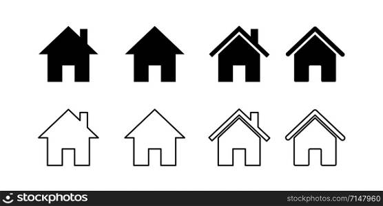 Set house icons. Isolated vector illustration.Silhouette symbol. Home page sign. Construction sign symbol. House linear icon set. Outline concept. EPS 10