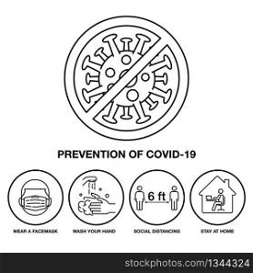Set Icon Prevention of Covid-19, Sign and Symbol Stroke Line, Vector
