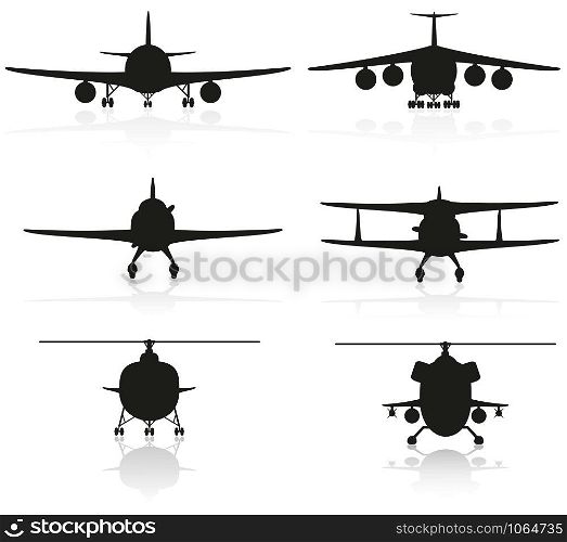 set icons airplane silhouette and helicopter vector illustration isolated on white background