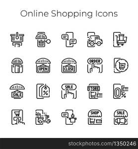 Set icons e-commerce with online shopping and delivery concept. Vector thin line illustration