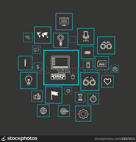 Set icons for business, internet and communication.