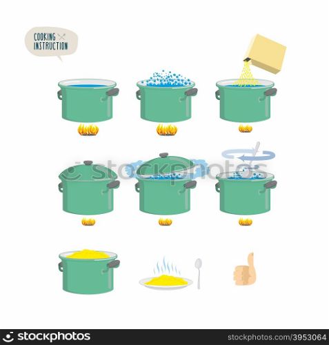Set icons for instruction. Infographics Cooking porridge.