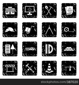 set icons in grunge style isolated on white background. Vector illustration. Construction set icons, grunge style