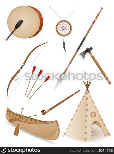 set icons objects american indians vector illustration isolated on white background