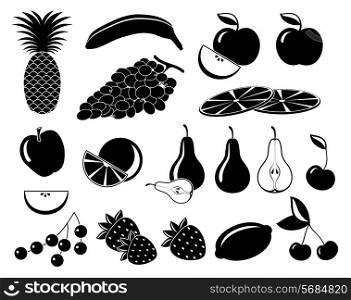 Set icons of fruit in black and white.