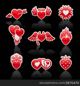 set icons of Valentine&acute;s day red hearts