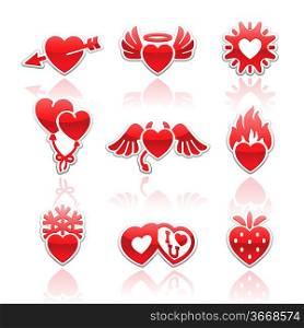Set icons of Valentine&acute;s day red hearts signs